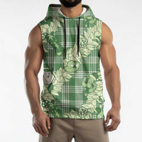Green Palaka Hawaii Cowboy Christmas Sleeveless Hoodie Paniolo Mix Maile Lei LT7 - Polynesian Pride