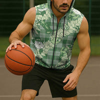 Green Palaka Hawaii Cowboy Christmas Sleeveless Zip Hoodie Paniolo Mix Maile Lei LT7 - Polynesian Pride