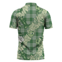 Green Palaka Hawaii Cowboy Christmas Zipper Polo Shirt Paniolo Mix Maile Lei LT7 - Polynesian Pride
