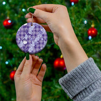 Purple Palaka Hawaii Cowboy Christmas Ceramic Ornament Paniolo Mix Maile Lei - Polynesian Pride