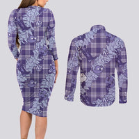 Purple Palaka Hawaii Cowboy Christmas Couples Matching Long Sleeve Bodycon Dress and Long Sleeve Button Shirt Paniolo Mix Maile Lei LT7 - Polynesian Pride
