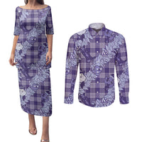 Purple Palaka Hawaii Cowboy Christmas Couples Matching Puletasi and Long Sleeve Button Shirt Paniolo Mix Maile Lei LT7 Purple - Polynesian Pride