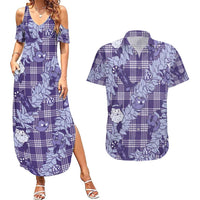 Purple Palaka Hawaii Cowboy Christmas Couples Matching Summer Maxi Dress and Hawaiian Shirt Paniolo Mix Maile Lei LT7 Purple - Polynesian Pride