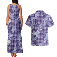 Purple Palaka Hawaii Cowboy Christmas Couples Matching Tank Maxi Dress and Hawaiian Shirt Paniolo Mix Maile Lei LT7 - Polynesian Pride