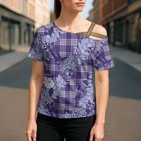 Purple Palaka Hawaii Cowboy Christmas Cross Shoulder Shirt Paniolo Mix Maile Lei LT7 - Polynesian Pride