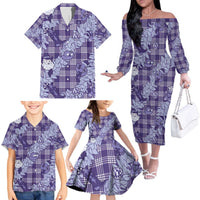 Purple Palaka Hawaii Cowboy Christmas Family Matching Off The Shoulder Long Sleeve Dress and Hawaiian Shirt Paniolo Mix Maile Lei LT7 - Polynesian Pride