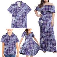 Purple Palaka Hawaii Cowboy Christmas Family Matching Off Shoulder Maxi Dress and Hawaiian Shirt Paniolo Mix Maile Lei LT7 - Polynesian Pride