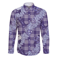 Purple Palaka Hawaii Cowboy Christmas Family Matching Off Shoulder Maxi Dress and Hawaiian Shirt Paniolo Mix Maile Lei LT7 Dad's Shirt - Long Sleeve Purple - Polynesian Pride