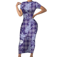 Purple Palaka Hawaii Cowboy Christmas Family Matching Short Sleeve Bodycon Dress and Hawaiian Shirt Paniolo Mix Maile Lei LT7 Mom's Dress Purple - Polynesian Pride