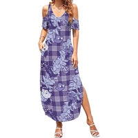 Purple Palaka Hawaii Cowboy Christmas Family Matching Summer Maxi Dress and Hawaiian Shirt Paniolo Mix Maile Lei LT7 Mom's Dress Purple - Polynesian Pride