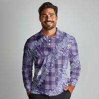 Purple Palaka Hawaii Cowboy Christmas Long Sleeve Polo Shirt Paniolo Mix Maile Lei LT7 - Polynesian Pride