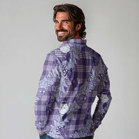 Purple Palaka Hawaii Cowboy Christmas Long Sleeve Polo Shirt Paniolo Mix Maile Lei LT7 - Polynesian Pride