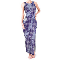 Purple Palaka Hawaii Cowboy Christmas Tank Maxi Dress Paniolo Mix Maile Lei LT7 Women Purple - Polynesian Pride