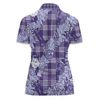 Purple Palaka Hawaii Cowboy Christmas Women Polo Shirt Paniolo Mix Maile Lei - Polynesian Pride