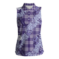 Purple Palaka Hawaii Cowboy Christmas Women Sleeveless Polo Shirt Paniolo Mix Maile Lei LT7 Female Purple - Polynesian Pride