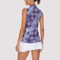 Purple Palaka Hawaii Cowboy Christmas Women Sleeveless Polo Shirt Paniolo Mix Maile Lei LT7 - Polynesian Pride