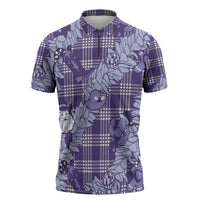 Purple Palaka Hawaii Cowboy Christmas Zipper Polo Shirt Paniolo Mix Maile Lei LT7 Purple - Polynesian Pride