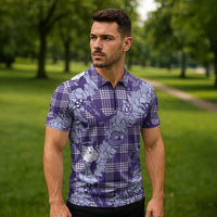 Purple Palaka Hawaii Cowboy Christmas Zipper Polo Shirt Paniolo Mix Maile Lei LT7 - Polynesian Pride