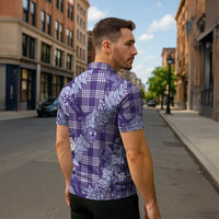 Purple Palaka Hawaii Cowboy Christmas Zipper Polo Shirt Paniolo Mix Maile Lei LT7 - Polynesian Pride