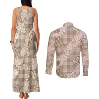 Khaki Palaka Hawaii Cowboy Christmas Couples Matching Tank Maxi Dress and Long Sleeve Button Shirt Paniolo Mix Maile Lei LT7 - Polynesian Pride