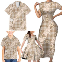 Khaki Palaka Hawaii Cowboy Christmas Family Matching Short Sleeve Bodycon Dress and Hawaiian Shirt Paniolo Mix Maile Lei LT7 - Polynesian Pride