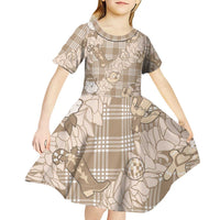 Khaki Palaka Hawaii Cowboy Christmas Kid Short Sleeve Dress Paniolo Mix Maile Lei LT7 - Polynesian Pride