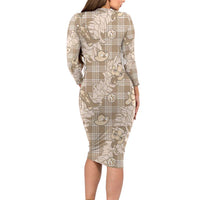 Khaki Palaka Hawaii Cowboy Christmas Long Sleeve Bodycon Dress Paniolo Mix Maile Lei LT7 - Polynesian Pride