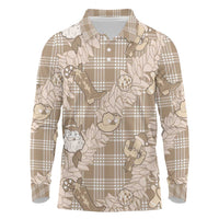 Khaki Palaka Hawaii Cowboy Christmas Long Sleeve Polo Shirt Paniolo Mix Maile Lei LT7 Beige - Polynesian Pride