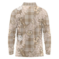 Khaki Palaka Hawaii Cowboy Christmas Long Sleeve Polo Shirt Paniolo Mix Maile Lei LT7 - Polynesian Pride