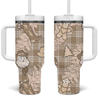 Khaki Palaka Hawaii Cowboy Christmas Tumbler With Handle Paniolo Mix Maile Lei LT7 One Size: 40 oz Beige - Polynesian Pride