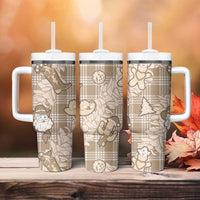 Khaki Palaka Hawaii Cowboy Christmas Tumbler With Handle Paniolo Mix Maile Lei LT7 - Polynesian Pride
