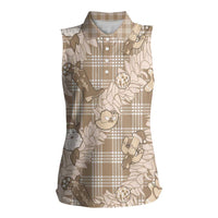 Khaki Palaka Hawaii Cowboy Christmas Women Sleeveless Polo Shirt Paniolo Mix Maile Lei LT7 Female Beige - Polynesian Pride