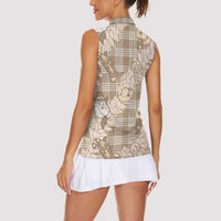 Khaki Palaka Hawaii Cowboy Christmas Women Sleeveless Polo Shirt Paniolo Mix Maile Lei LT7 - Polynesian Pride