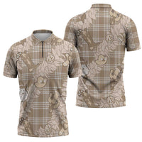 Khaki Palaka Hawaii Cowboy Christmas Zipper Polo Shirt Paniolo Mix Maile Lei LT7 - Polynesian Pride