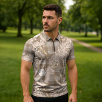 Khaki Palaka Hawaii Cowboy Christmas Zipper Polo Shirt Paniolo Mix Maile Lei LT7 - Polynesian Pride