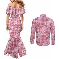 Pink Palaka Hawaii Cowboy Christmas Couples Matching Mermaid Dress and Long Sleeve Button Shirt Paniolo Mix Maile Lei LT7 - Polynesian Pride