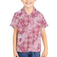 Pink Palaka Hawaii Cowboy Christmas Family Matching Off The Shoulder Long Sleeve Dress and Hawaiian Shirt Paniolo Mix Maile Lei LT7 Son's Shirt Pink - Polynesian Pride