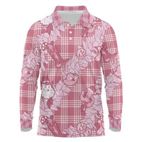 Pink Palaka Hawaii Cowboy Christmas Long Sleeve Polo Shirt Paniolo Mix Maile Lei LT7 Pink - Polynesian Pride