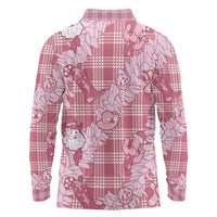 Pink Palaka Hawaii Cowboy Christmas Long Sleeve Polo Shirt Paniolo Mix Maile Lei LT7 - Polynesian Pride