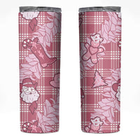 Pink Palaka Hawaii Cowboy Christmas Skinny Tumbler Paniolo Mix Maile Lei LT7 Pink - Polynesian Pride