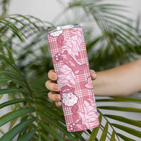 Pink Palaka Hawaii Cowboy Christmas Skinny Tumbler Paniolo Mix Maile Lei LT7 - Polynesian Pride
