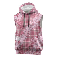 Pink Palaka Hawaii Cowboy Christmas Sleeveless Hoodie Paniolo Mix Maile Lei LT7 Pink - Polynesian Pride