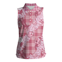 Pink Palaka Hawaii Cowboy Christmas Women Sleeveless Polo Shirt Paniolo Mix Maile Lei LT7 Female Pink - Polynesian Pride