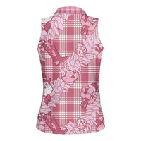 Pink Palaka Hawaii Cowboy Christmas Women Sleeveless Polo Shirt Paniolo Mix Maile Lei LT7 - Polynesian Pride