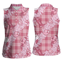 Pink Palaka Hawaii Cowboy Christmas Women Sleeveless Polo Shirt Paniolo Mix Maile Lei LT7 - Polynesian Pride