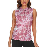 Pink Palaka Hawaii Cowboy Christmas Women Sleeveless Polo Shirt Paniolo Mix Maile Lei LT7 - Polynesian Pride