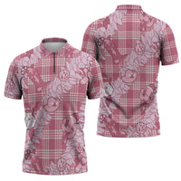 Pink Palaka Hawaii Cowboy Christmas Zipper Polo Shirt Paniolo Mix Maile Lei LT7 - Polynesian Pride