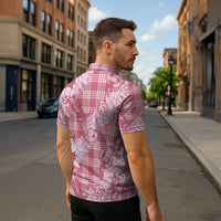 Pink Palaka Hawaii Cowboy Christmas Zipper Polo Shirt Paniolo Mix Maile Lei LT7 - Polynesian Pride