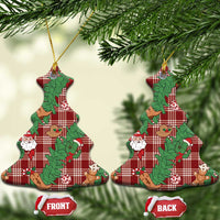 Red Palaka Hawaii Cowboy Christmas Ceramic Ornament Paniolo Mix Maile Lei - Polynesian Pride