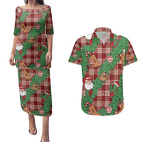 Red Palaka Hawaii Cowboy Christmas Couples Matching Puletasi and Hawaiian Shirt Paniolo Mix Maile Lei LT7 Red - Polynesian Pride